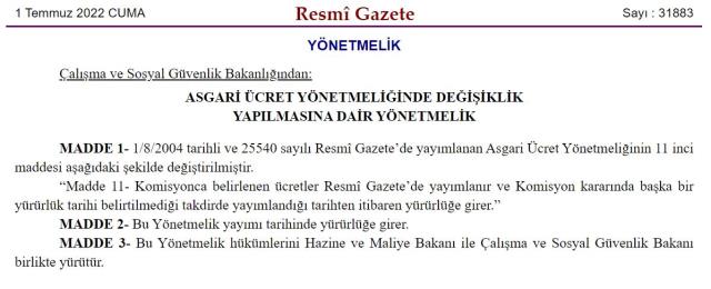 Son Dakika: Karar Resmi Gazete'de yayımlandı! Yeni asgari ücret 1 Temmuz'dan itibaren geçerli olacak